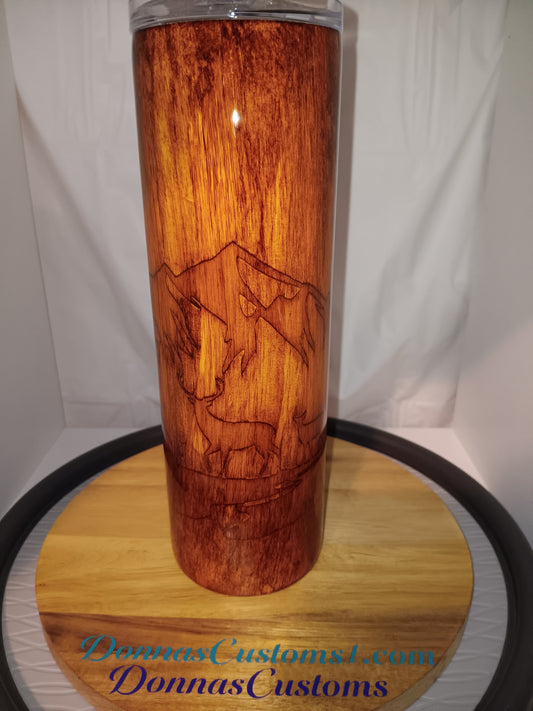 30 oz skinny wood grain w/ deer