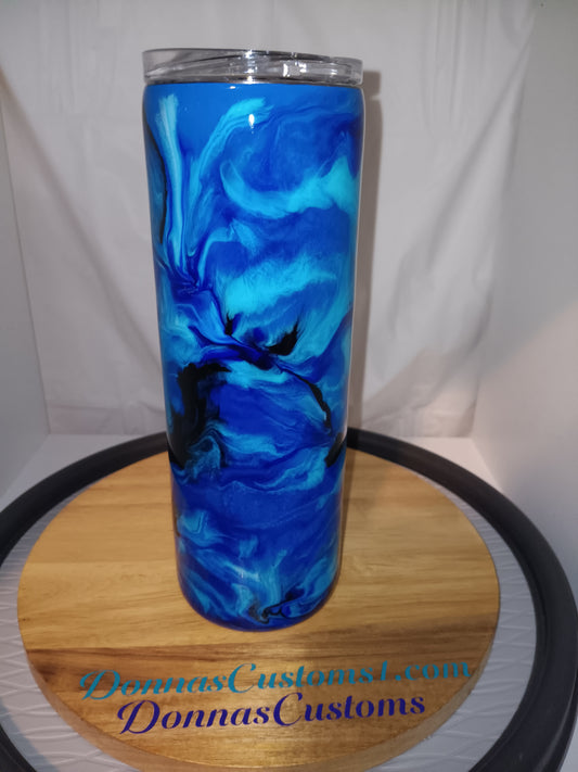 20 oz. skinny with blue swirl